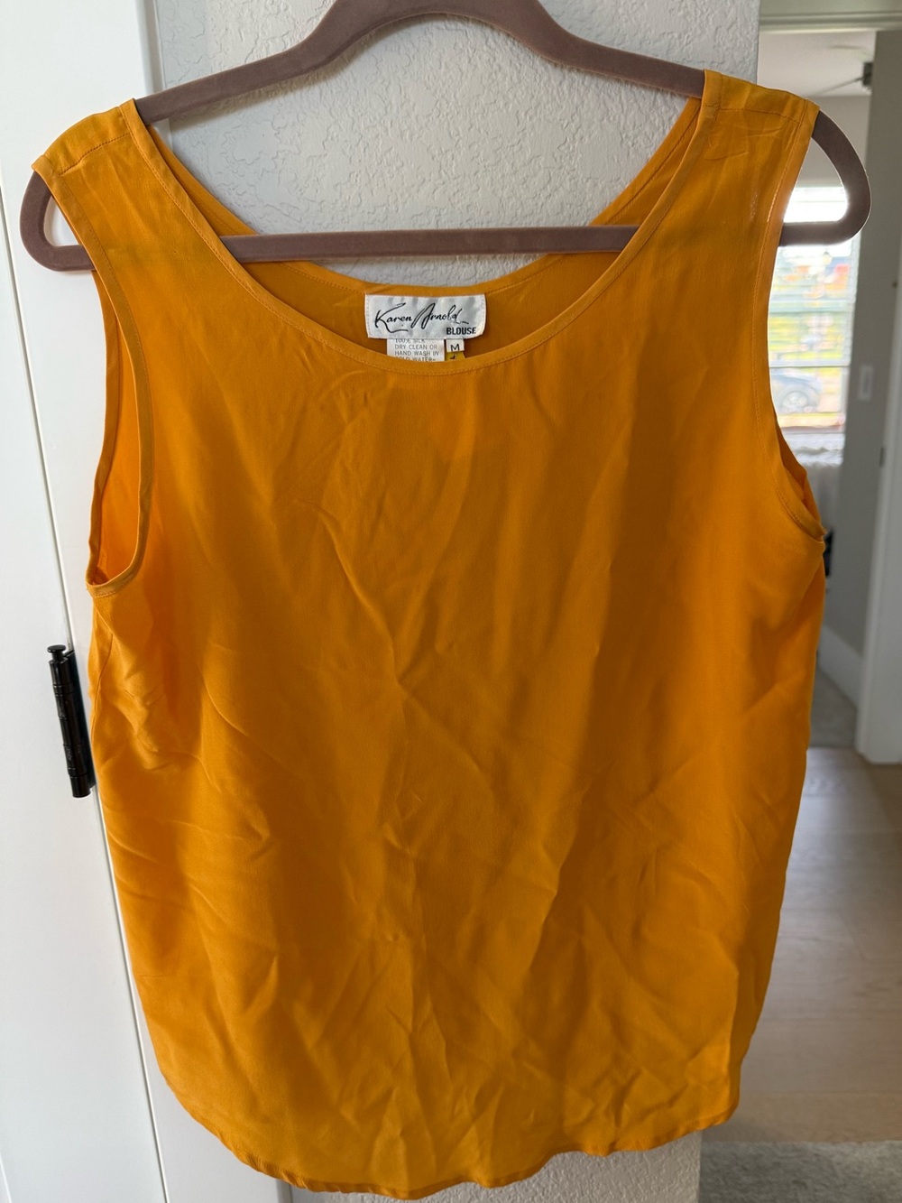 Karen Arnold Vintage Mustard Yellow 100% Silk Tank Top Blouse